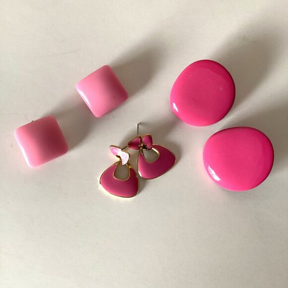 Pink Vintage Costume Jewelry 1 Necklace + 3 Earrings Clip-On's And Pierced - Picture 3 of 7